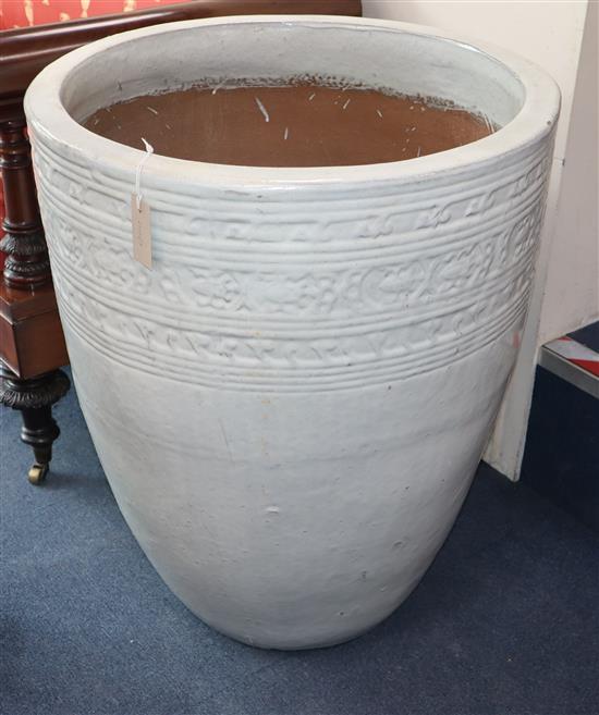 A large white painted planter H.76cm